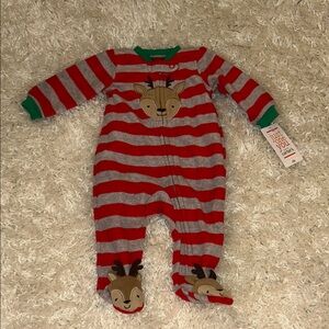 Carter's Red and Gray Striped Footie with Reindeer